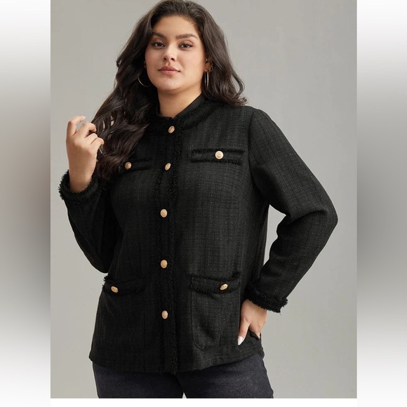 BloomChic Plus Size 2XL Fuzzy Trim Pocket Metal Button Fly Jacket - Picture 3 of 8
